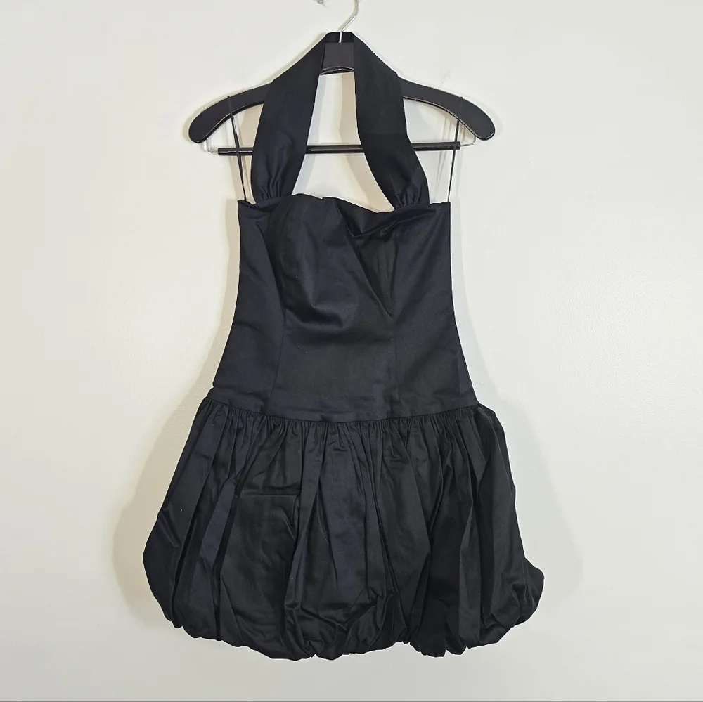Anthropologie Delfi Collective Bubble Skirt Halter Mini Dress Black M NWT New